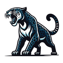 Obraz premium Wild roaring jaguar leopard full body vector illustration, zoology illustration, animal predator big cat design template isolated on white background
