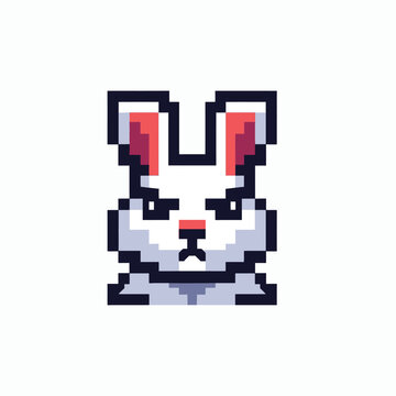 Pixels rabbit. Animals for game assets and cross stitch patterns in vector illustrations.