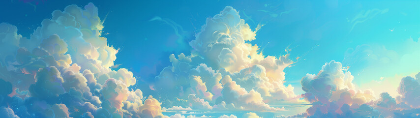 Fototapeta na wymiar Dreamy Skyscape with Cotton-Like Clouds and Blue Sky