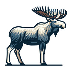 Fototapeta premium Moose buck elk full body vector illustration, zoology illustration, wild animal moose design template isolated on white background
