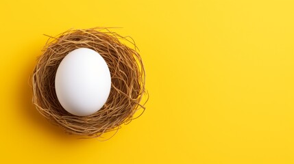 Eggs in nest on yellow background