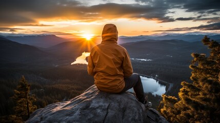 Fototapeta premium Unknown person enjoying the beauty at the top of the mountain