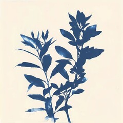 floral background of blue cyanotype silhouette plant - 747387372