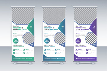  creative & simple minimul medical roll up banner design template for hospital and doctors
