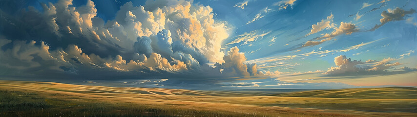 Dramatic Clouds Over Golden Prairie Fields - obrazy, fototapety, plakaty