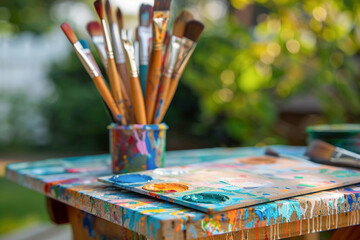 Fototapeta premium brushes on a wooden table