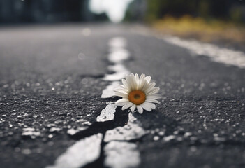 Prevailing against all odds concept with Daisy flower growing from crack in the asphalt Illustration