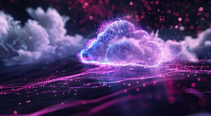 cloud computing symbol cloud wallpaper, in the style of bokeh, psychedelic soundscapes, light black and magenta