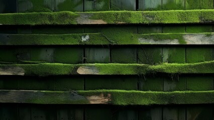 Green grass on old wood wall background. Green grass texture background.