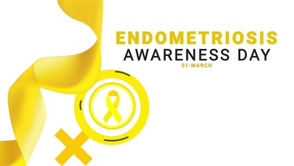Endometriosis Awareness Day. Yellow color ribbon wave motion.