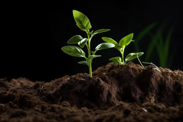 Photo green seedling growing on the ground in the rain