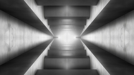 black and white symmetrical deep tunnel - obrazy, fototapety, plakaty