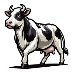 Obraz premium Cow full body vector illustration, farm pet, animal livestock, for butchery meat shop and dairy milk product, agriculture concept, design template isolated on white background