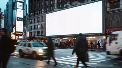 Deurstickers Vibrant Times Square Billboard Mockup: NYC Urban Scene with Empty Advertisement Space © Ashi