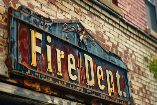 Fire Department sign,with writing” fire dept.”