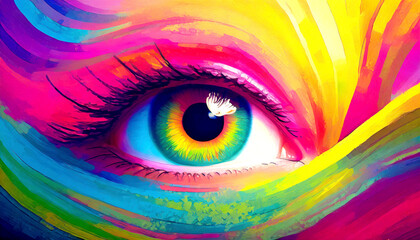Nahaufnahme Auge mit Regenbogenfarben 