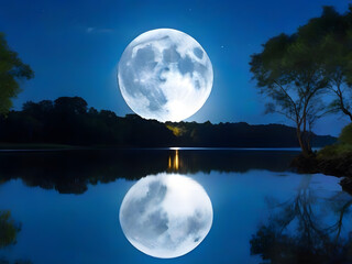 Full moon over lake
