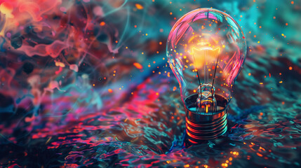 Colorful Conceptual Art with a Light Bulb on Vivid Abstract Background