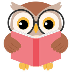 happy cute owl reading book illustration 