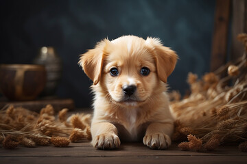 golden retriever puppy sitting on the floor