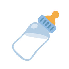 Baby milk bottle. Nutrition in the plastic container for a newborn. White drink, dairy product. Isolated vector illustration in cartoon style.
