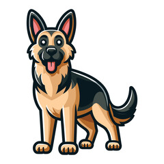 Obraz premium German shepherd dog cartoon mascot character vector illustration, cute adorable family pet, friendly dog full body design template isolated on white background