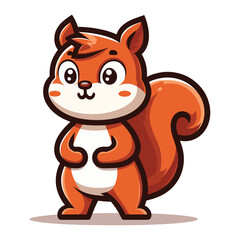 Cute squirrel cartoon mascot character vector illustration, smiling adorable squirrel chipmunk design template isolated on white background