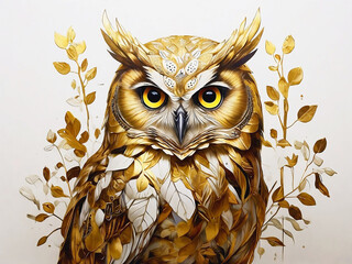 golden owl beautiful look AI  generative image.
