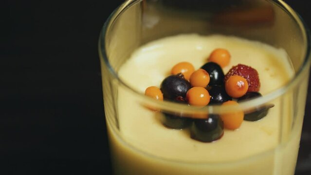 Zabaione zabaglione sabayon sauce. Italian dessert. Close up.
