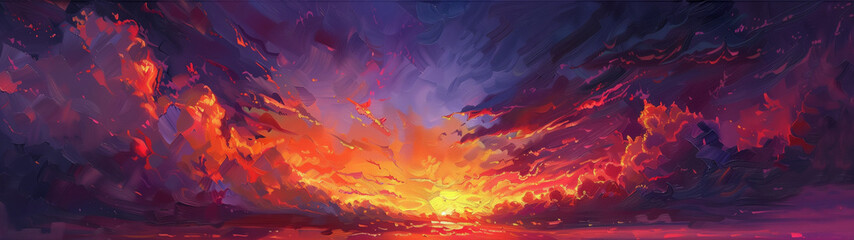 Crimson Blaze Horizon beneath Stormy Skies
