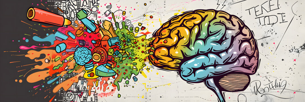 An illustration of the human brain depicting the concept of the two parts of the human brain, symbolizing the left brain and right brain functions.