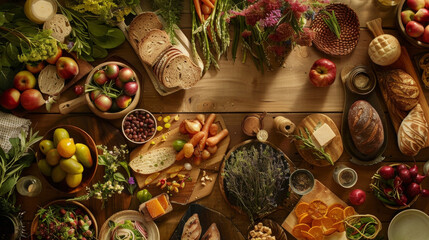 A wooden table overflowing with a variety of farmfresh ingredients as chefs collaborate to create unique and visually stunning dishes that showcase the flavors of the season.