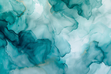 Alcohol ink marble texture. Aquamarine and blue abstract background. Template pattern for banner, poster design. Fluid art painting.