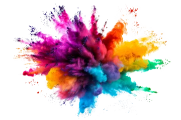 Schilderijen op glas Explosion splash of colorful powder with freeze isolated on background, abstract splatter of colored dust powder. © TANATPON