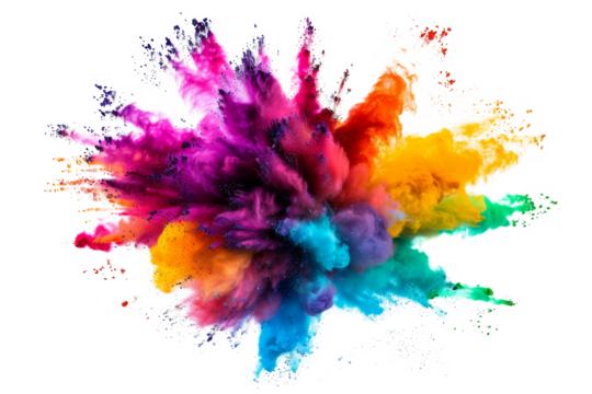 Explosion splash of colorful powder with freeze isolated on background, abstract splatter of colored dust powder.