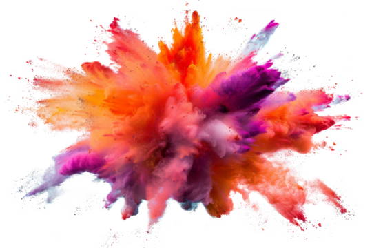 Explosion splash of colorful powder with freeze isolated on background, abstract splatter of colored dust powder.