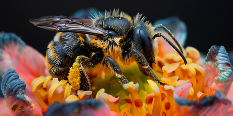 Bee sucking honey in the flower