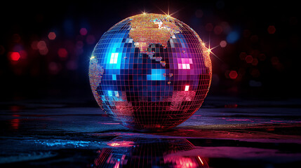 Digital globe with dynamic lighting effects symbolizing global connectivity and futuristic technology concepts