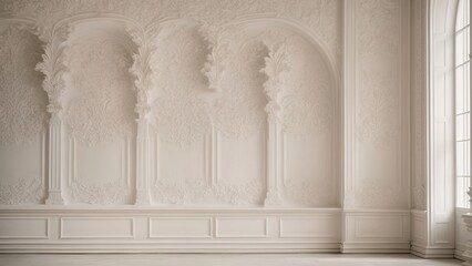 Luxury white wall design with stucco mouldings roccoco element - Powered by Adobe