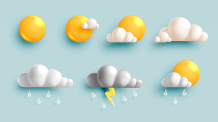 Weather Icons Collection: Sunny to Stormy Forecast Symbols - obrazy, fototapety, plakaty