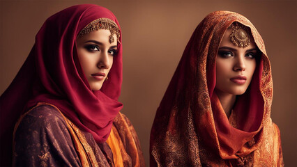    Two beautiful, elegant and attractive Middle Eastern Muslim - 747400526