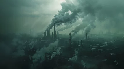 Fotobehang Landscape of pollution in City, Polluted Factory over Smog in the Air and Nature. Environmental and Industrial Issue that Polluted the Planet Earth, Air Pollution by Industrial Activity © © Raymond Orton