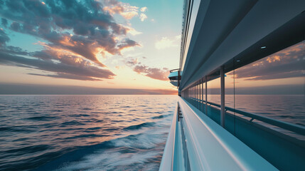 Ocean view from a cruise ship on sunset, holiday concept