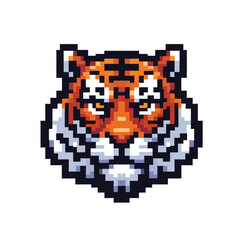 Tiger head pixel on white background. Editable vector illustration
