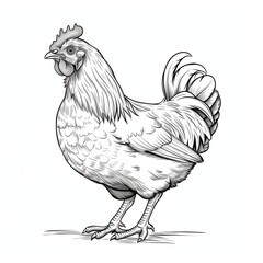 Fototapeta na wymiar Chicken, poultry, black and white coloring book. coloring pages for children.
