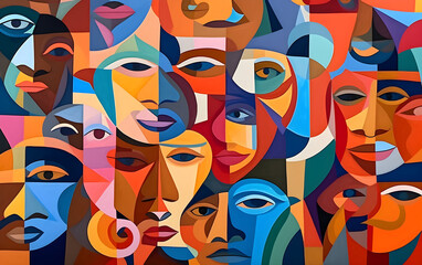 A collage of colorful faces