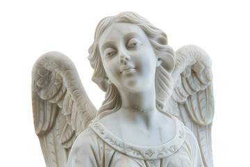 Serene White Angel Statue Isolated on White Background
