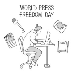 doodle illustration with the theme of world press freedom day, doodle art on white background