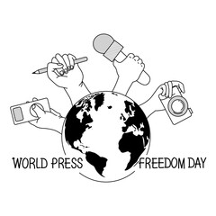 doodle illustration with the theme of world press freedom day, doodle art on white background
