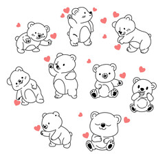 cute bear cub illustration, doodle art, line art on white background